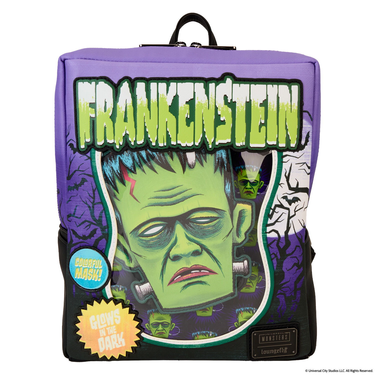 Universal Monsters Frankenstein Mask Glow Mini Backpack With Coin Bag - Figurine Bags