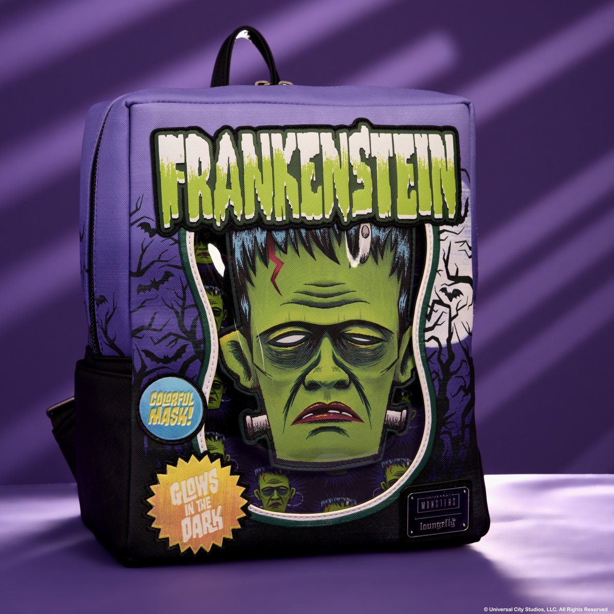 Universal Monsters Frankenstein Mask Glow Mini Backpack With Coin Bag - Figurine Bags Universal Monsters - vue 2