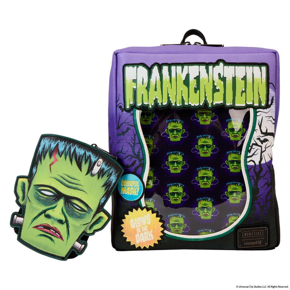 Universal Monsters Frankenstein Mask Glow Mini Backpack With Coin Bag - Figurine Bags Universal Monsters - vue 6