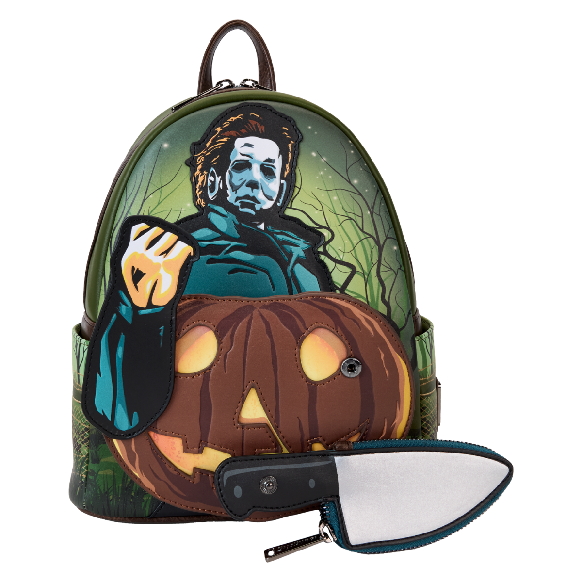 Halloween Michael Myers Pumpkin Glow Mini Backpack With Coin Bag - Figurine Bags Halloween - vue 5