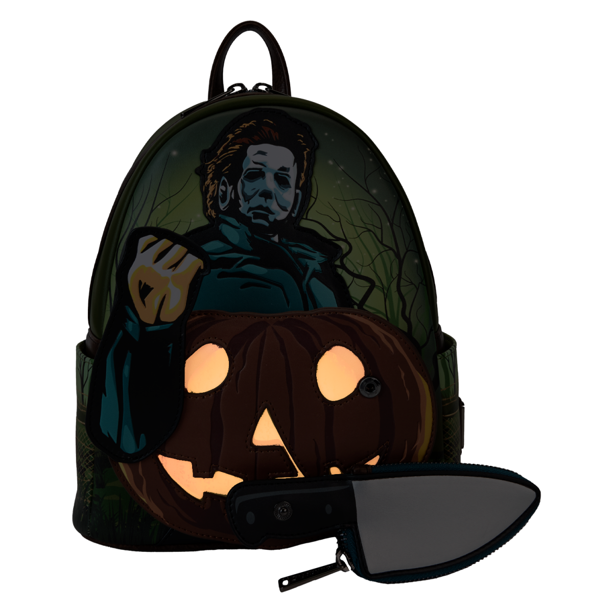 Halloween Michael Myers Pumpkin Glow Mini Backpack With Coin Bag - Figurine Bags Halloween - vue 6