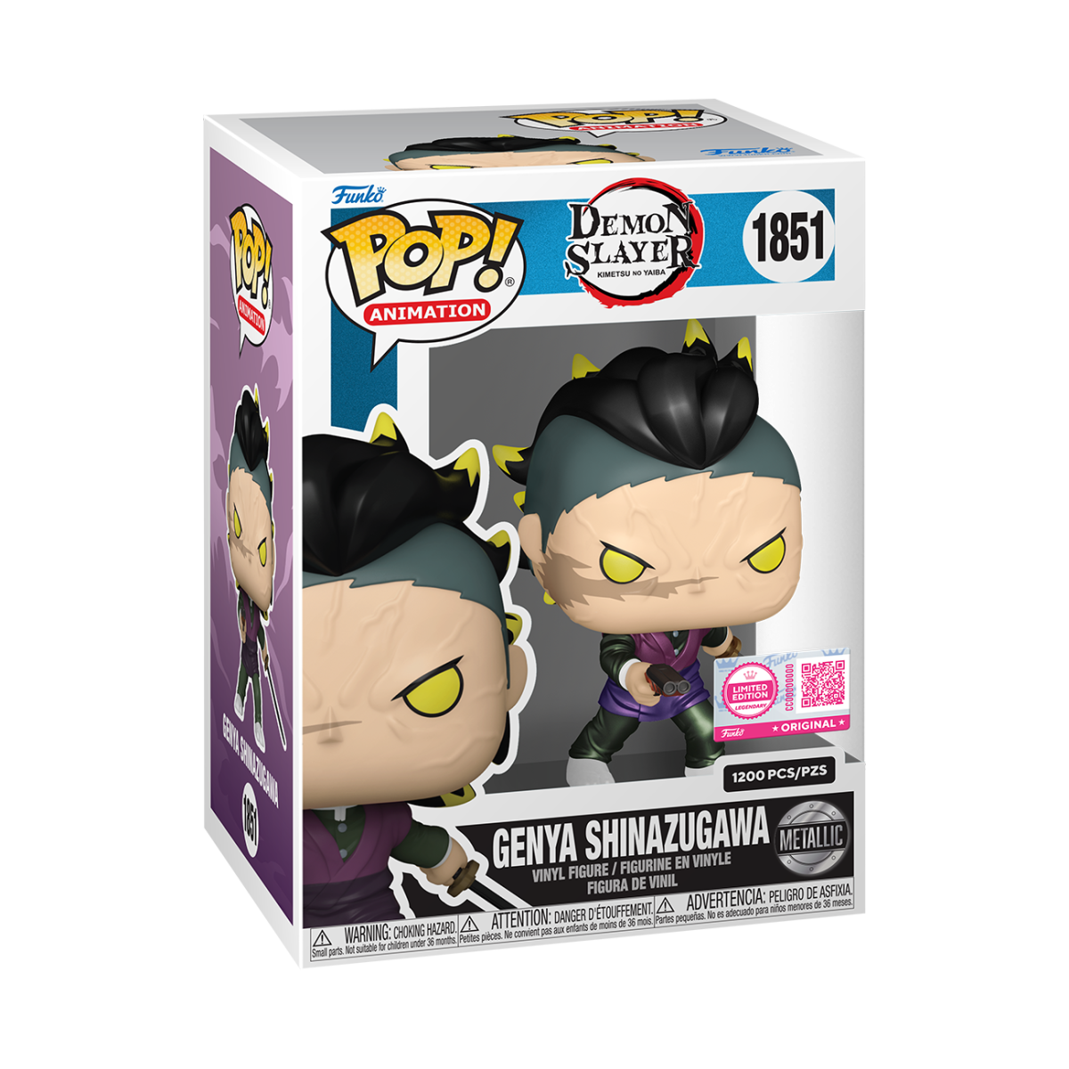 Pop! Genya Shinazugawa (Demon Form) (Metallic) with Pop! Protector - Figurine Pop! Demon Slayer - vue 3