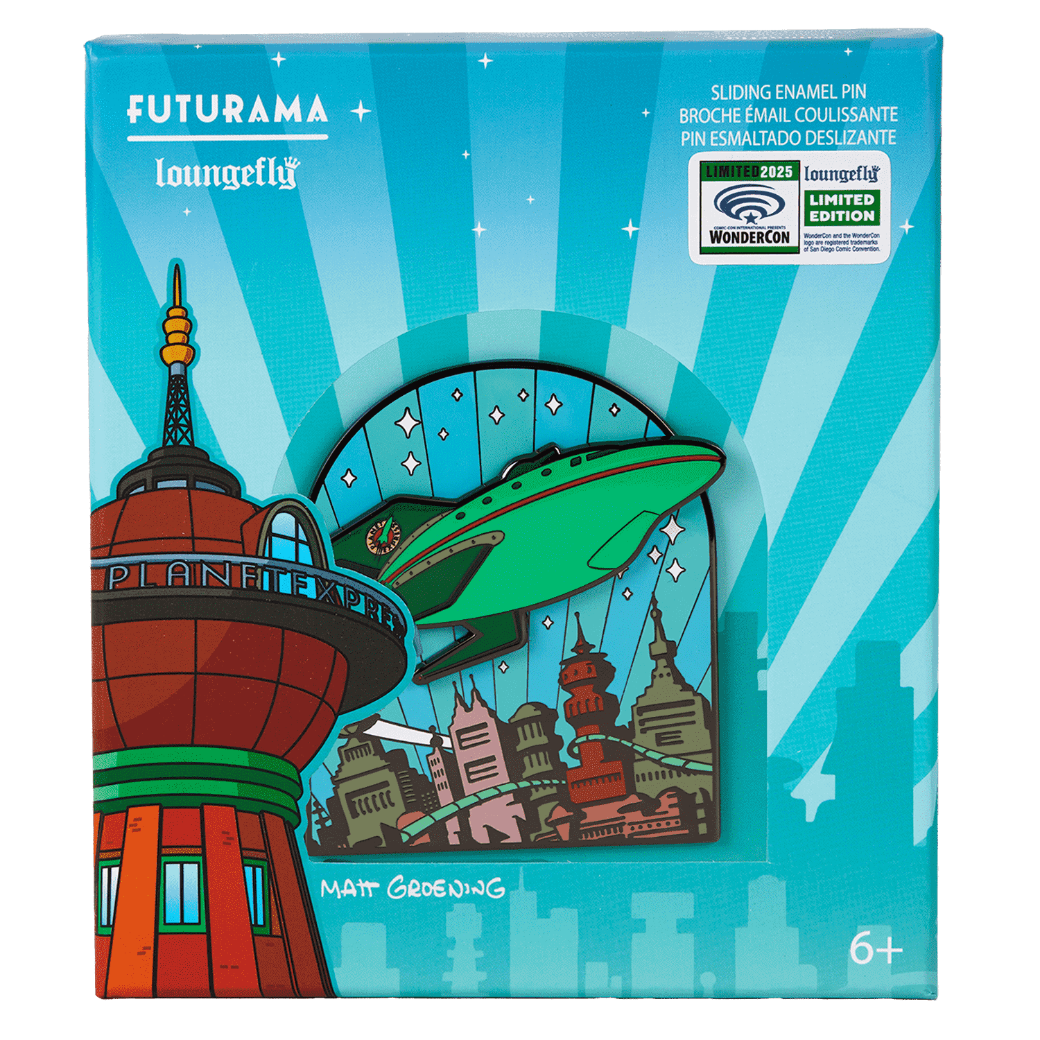 WonderCon Limited Edition Futurama Planet Express Glow 3" Collector Box Sliding Pin - Figurine Pins